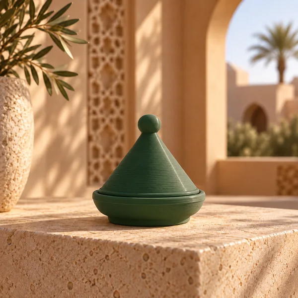 Illustration de concept d’un mini-tajine décoratif imprimé en 3D; apparence à confirmer sur prototype.