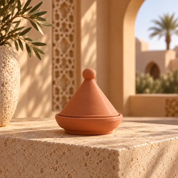 Illustration de concept d’un mini-tajine décoratif imprimé en 3D; apparence à confirmer sur prototype.