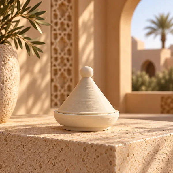 Illustration de concept d’un mini-tajine décoratif imprimé en 3D; apparence à confirmer sur prototype.
